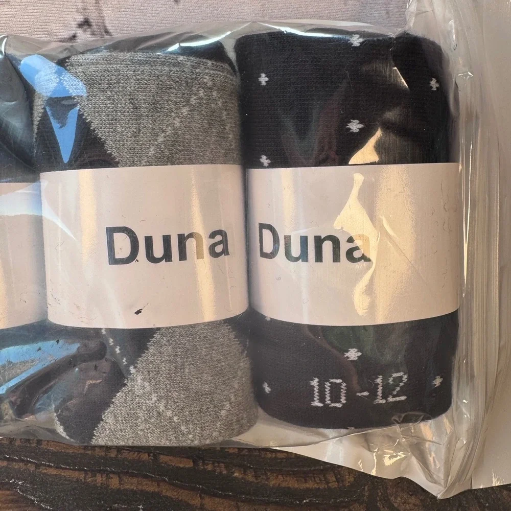 Duna Dress Socks Men Size 10-13 Black Grey NEW 4 Pack Argyle Striped Cotton Mix